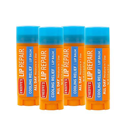 O’Keeffe’s Cooling Relief Lip Repair Lip Balm for Dry, Cracked Lips, Stick, (Pack of 4)