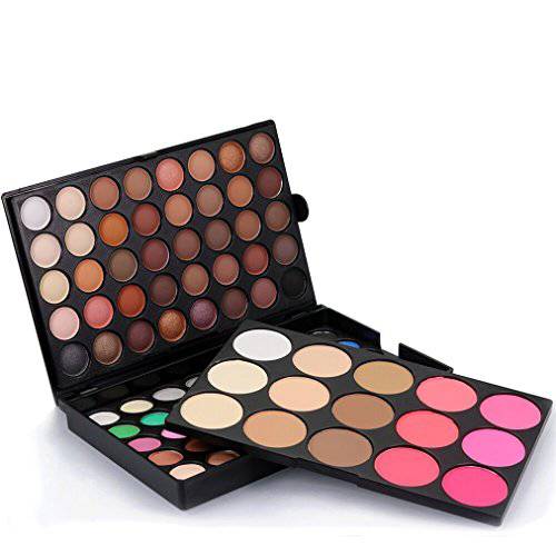 Pure Vie Professional Highlight Eyeshadow Palette Makeup Contouring Kit - 80 Colors Highly Pigmented Nudes Warm Matte Shimmer Cosmetic Eye Shadows Pallet with 15 Blusher - Holiday Gift Set