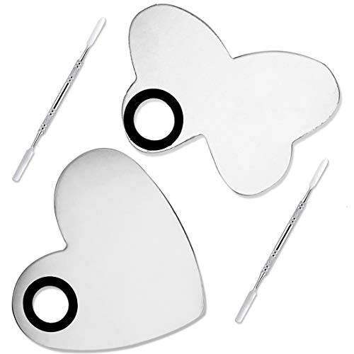 AYWFEY 2 Pack Makeup Palette and Spatula Set,Professional Pro Stainless Steel Cosmetic Mirror Lady Mixing Palette Tool Artist For Nail Art Eye Shadow Eyelash Pigment Blending Foundation,Silver