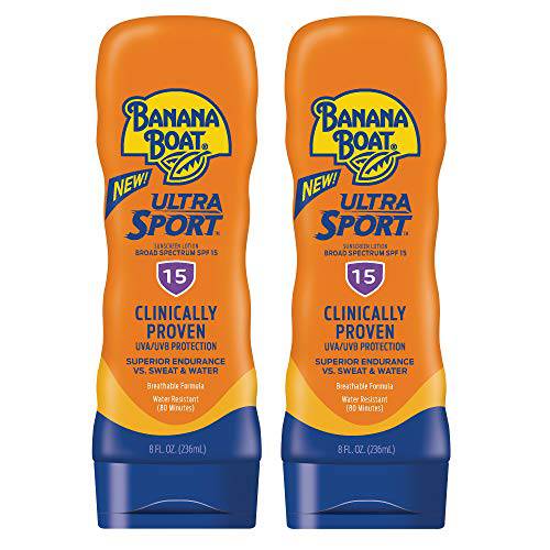 Banana Boat Sport Ultra, Reef Friendly, Broad Spectrum Sunscreen Lotion, SPF 15, 8oz. 2 Count (Pack of 1)