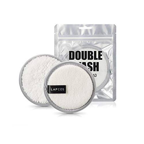 LAPCOS Makeup Removal Double Wash Cleansing Pad, Dual Sided Daily Use Wipe for Exfoliation and Clear Skin, Eco Friendly Washable Face Cloth, 2 Pack