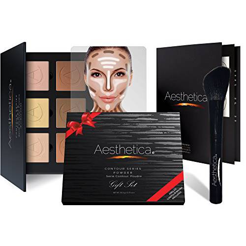 Aesthetica Cosmetics Contour and Highlighting Powder Foundation Palette/Contouring Makeup Kit Easy-to-Follow, Step-by-Step Instructions Included
