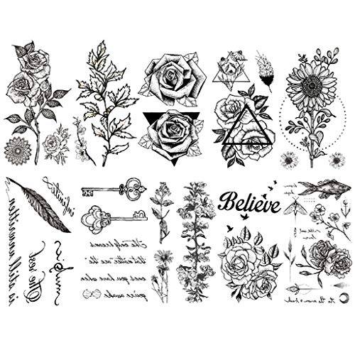 CARGEN 9 Sheets Black Temporary Tattoo Sexy Tattoos for Women Hand Tattoos Sexy Cover Up Fake Tattoo Sexy Tattoos for Women Body Art Sticker great for Legs Thighs Chest Hip