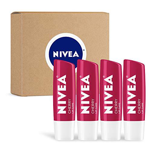 NIVEA Cherry Lip Care - Tinted Lip Balm for Beautiful, Soft Lips - Pack of 4