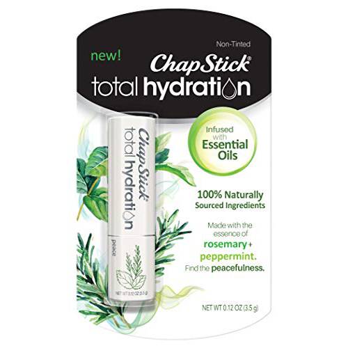 ChapStick Total Hydration Essential Oils Peace Lip Balm, Rosemary + Peppermint Lip Balm Tube, Lip Care - 0.12 Oz