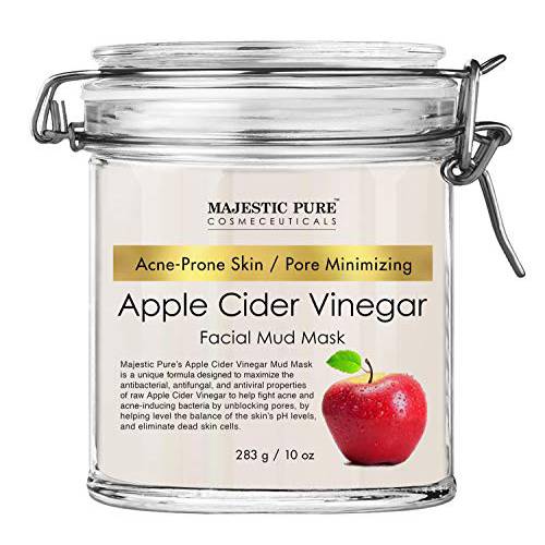 MAJESTIC PURE Apple Cider Vinegar Facial Mask Face Mud Mask for Pore Minimizing and Acne Prone Skin - Promotes Younger Looking Skin - 10 oz