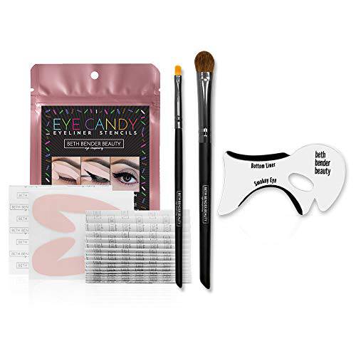 Beth Bender Beauty | Eye Candy Deluxe Stencil Kit | Stencil Starter Pack, Smokey Eye Stencil, Eyeshadow & Eyeliner Brush | Wing Tips & Cat Eyes | Stick On | Reusable | Cruelty Free & Vegan