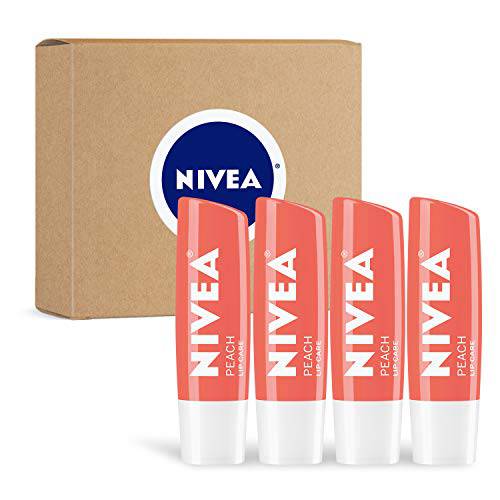 NIVEA Peach Lip Care - Tinted Lip Balm for Beautiful, Soft Lips - Pack of 4