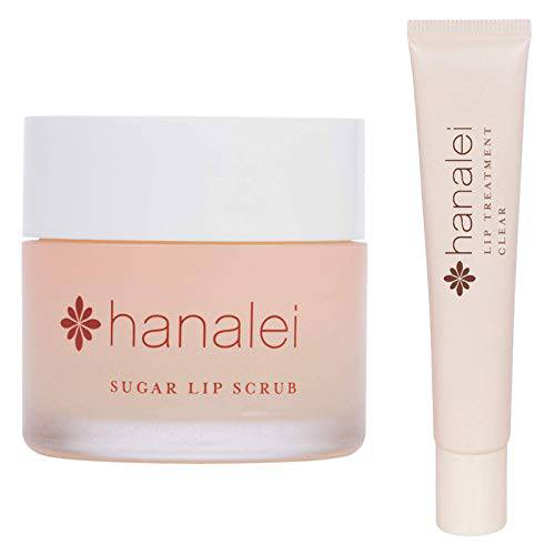 Hanalei Sugar Lip Scrub and Lip Treatment (Clear) Bundle, Made with Raw Cane Sugar and Real Hawaiian Kukui Nut Oil (Cruelty free, Paraben free)