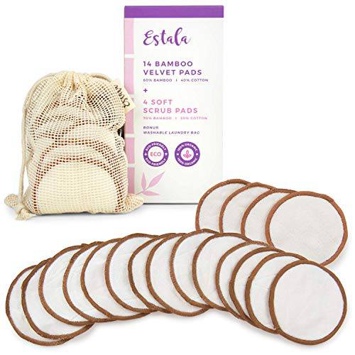 Reusable Make Up Remover Pads | 18 Bamboo Removal Pads with Laundry Bag | Washable and Eco-Friendly | For All Skin Types | Face Cleaner and Eye Make Up Remover Pads
