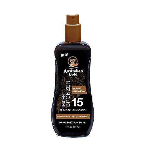 Australian Gold Spray Gel Sunscreen with Instant Bronzer SPF 15, 8 Ounce | Moisturize & Hydrate Skin | Broad Spectrum | Water Resistant | Non-Greasy | Oxybenzone Free | Cruelty Free