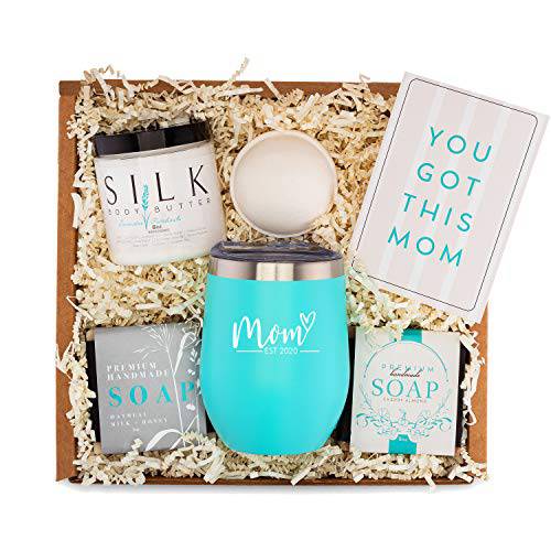 New Mom Gifts for Women - Pregnancy Gifts for First Time Moms to Be Gift - Mom Est. 2022 Spa Bath Box Set w/Mint Tumbler - First Mothers Day Gifts for New Mom