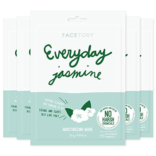 FACETORY Everyday Jasmine Moisturizing Mask With Jasmine Flower Extract - Made With No Harsh Chemicals, For All Skin Types - Moisturizing, Calming, and Balancing Face Mask (Pack of 5)