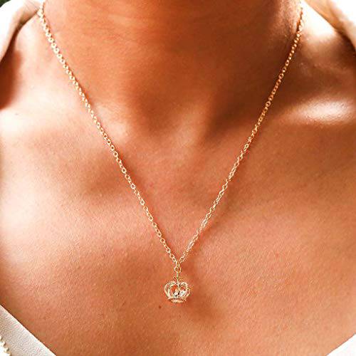 Yalice Minimalist Crown Pendant Necklace Chain Short Crystal Necklaces Jewelry for Women and Girls
