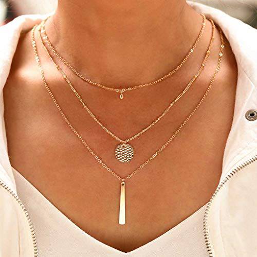 Yalice Multi-Layered Round Disc Necklace Chain Vertical Bar Pendant Necklaces Jewelry for Women and Girls
