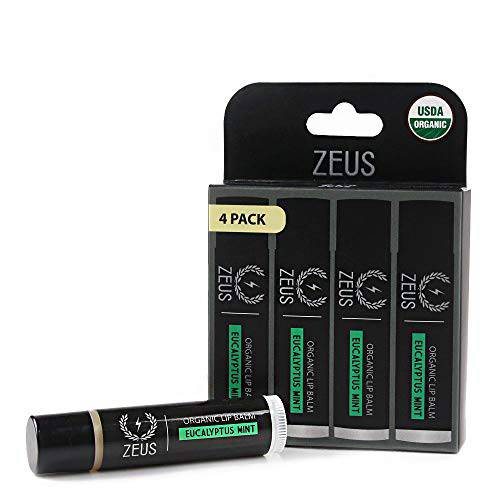 ZEUS USDA Organic Lip Balm, Eucalyptus Mint, 4 Count