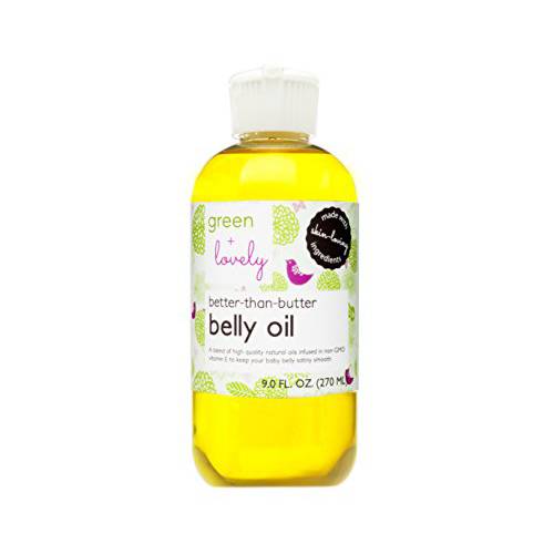 Green+Lovely Better than Butter Belly Oil Pregnancy Stretch Mark Prevention Enhanced Vitamin E Skin Elasticity Flat Tummy Must Have, 9 Fl Oz Unscented