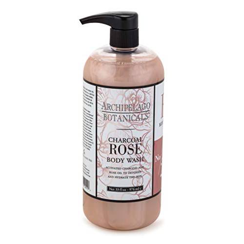 Archipelago Botanicals Charcoal Rose Body Wash | Hydrating Daily Cleanser | Free from Parabens and Sulfates (33 fl oz)