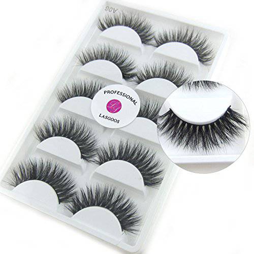 3D Mink False Eyelash LASGOOS Degisn Luxurious Natural Messy Volume Fluffy Long Hot Fake Eyelashes 5 Pairs/Box A11-5
