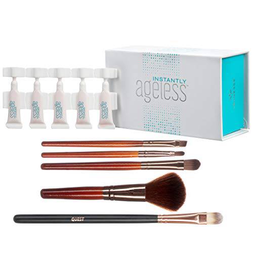 Instantly Ageless 25 Vials. Pink Original Formula is back 4 FREE travel size makeup brushes and case included (25 Vials & Travel Size Brush Set & Quest Skincare Professional Brush)