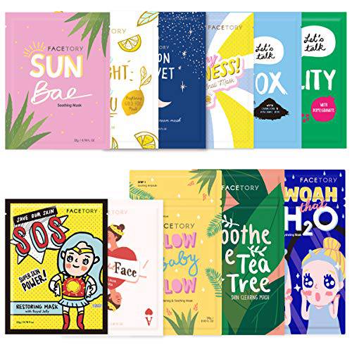 FACETORY Original 11 Face Sheet Mask Collection - Korean Skin Care Sheet Mask Pack of 11 - Hydrating, Soothing, Radiance Boosting and Moisturizing - For All Skin Types