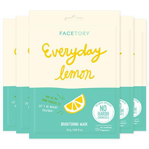 FACETORY Everyday Lemon Illuminating Sheet Mask With No Harsh Chemicals - Soft, Form-Fitting Face Mask, For All Skin Types - Illuminating, Clarifying, and Balancing (Pack of 5)