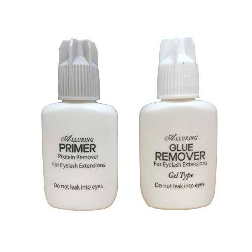Alluring Extra Strength Adhesive Glue Remover Gel Type & Alluring Primer (Protein Remover) for Eyelash Extensions