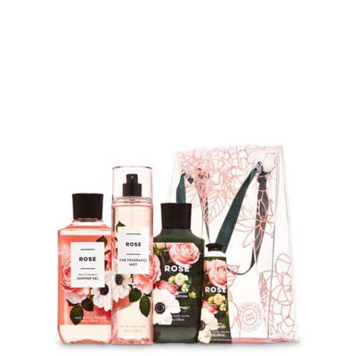 Bath and Body Works ROSE Gift Bag Set - Body Lotion - Shower Gel - Hand Cream and Fine Fragrance Mist - Full Size