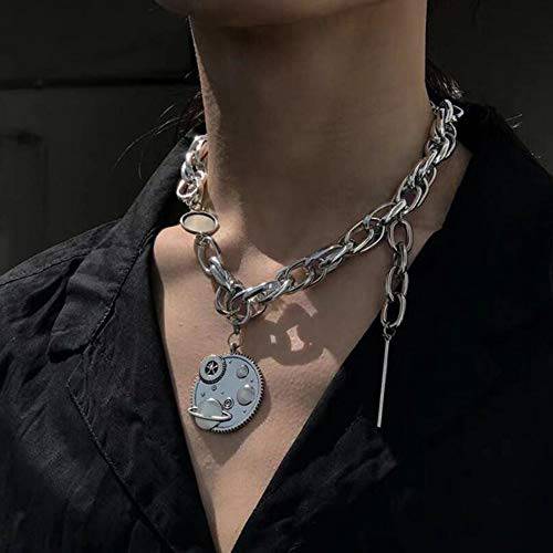 YERTTER Punk Silver O Rings Grunge Necklaces Tassel Choker Necklace Pendant Chain Summer Beach Pendant Fashion Jewelry Chains for Women and Girls