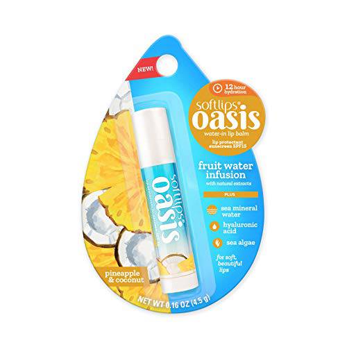 Softlips Oasis Fruit Water Infusion Lip Balm Pineapple Coconut With Natural Extracts and SPF 15 (4 PACK)