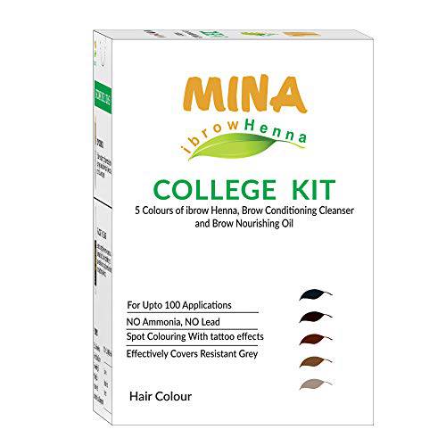 MINA ibrow Henna College Kit (6 Colors of ibrow Henna, Brow Conditioning Cleanser & Brow Nourishing Oil)
