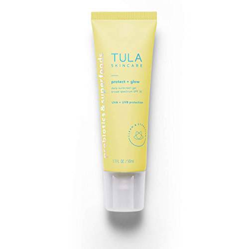 TULA Skin Care Protect + Glow Daily Sunscreen Gel Broad Spectrum SPF 30 | Skincare-First, Non-Greasy, Non-Comedogenic & Reef-Safe with Pollution & Blue Light Protection | 1.7 fl. oz.