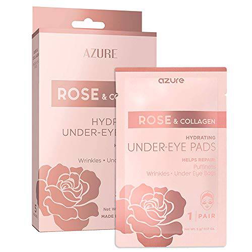 AZURE Rose & Collagen Hydrating Under Eye Pads - Anti Aging, Revitalizing & Moisturizing Eye Mask Patches - Reduces Fine Lines, Wrinkles, Dark Circles & Puffiness - Skin Care Made in Korea - 5 Pairs
