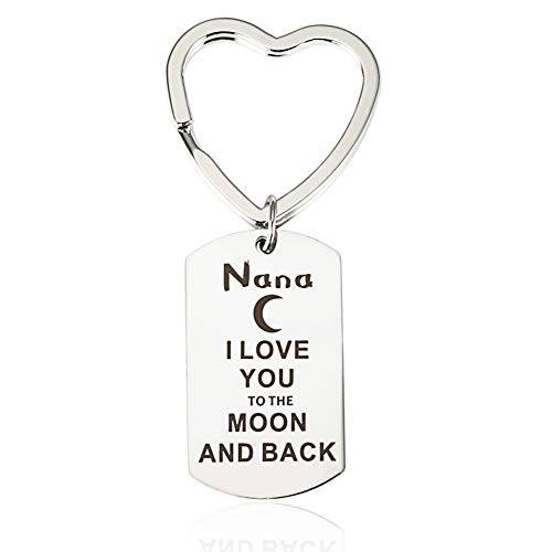 Nana Gift from Granddaughter Grandson I Love You to the Moon and Back Nana Keychain Cute Heart Key Ring Engraved Grandma Keychain Jewelry for Women Birthday Christmas Mother’s Day Present