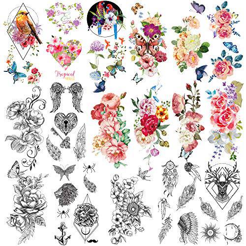 Yazhiji 41 pieces/lot Fashion Temporary Tattoos Waterproof for Men Women Adult Flowers Words Stickers and Expressions Body Art Tattoos Paper