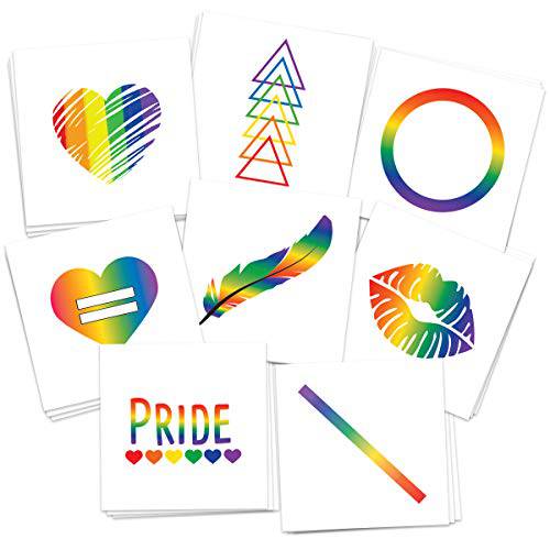 FashionTats Pride Temporary Tattoos | Pack of 16 Gradient Tattoos | Rainbow Colored Hearts, Kisses & Equality Signs for Pride Festivals | Skin Safe | MADE IN THE USA