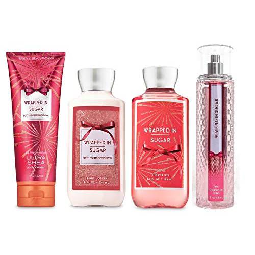 Bath and Body Works Wrapped In Sugar Deluxe Gift Set Body Lotion - Body Cream - Fragrance Mist and Shower Gel - Full Size