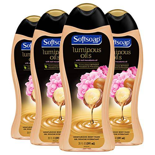 Softsoap Body Wash, Macadamia Oil & Soft Peony Scent Body Wash, 20 Ounce, 4 Pack