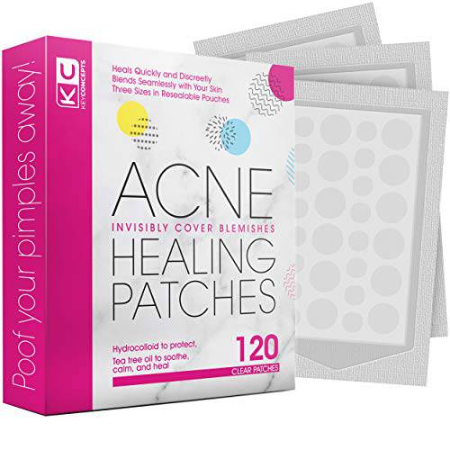 Pimple Patch Acne Treatment (Tea Tree Oil) - 120 Count, Acne-Healing Hydrocolloid Bandages (3 Sizes), Discreet Acne Dots Hydrocolloid Acne Patch, Pimple Patches, Acne Patches for Face & Body Acne