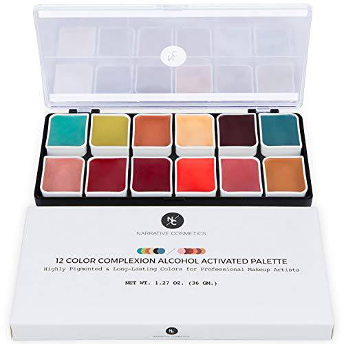 Narrative Cosmetics 12-Color Complexion Alcohol-Activated Palette, Professional Quick Drying Waterproof SFX Makeup, Tattoo Cover