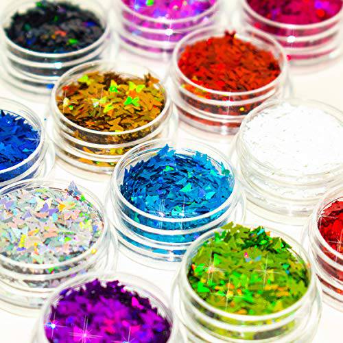 Glitter Wenida 12 Colors Butterfly Holographic Sparkly Cosmetic Festival Sequins Craft Glitter for Arts Nail Face Body