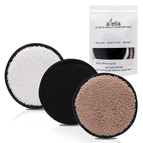 Attelia Reusable Makeup Remover Pads, Washable Makeup Removal Cloth, Chemical Free for Facial Cleansing (White/Brown/Black)