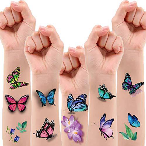Partywind 120 PCS 3D Butterfly Temporary Tattoos for Women, Butterfly Fake Tattoos Party Favors for Girls, Butterfly Birthday Decorations Body Art Makeup Stickers - 12 Sheets