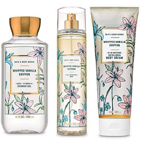 Bath & Body Works WHIPPED VANILLA CHIFFON - Trio Gift Set - Body Cream - Shower Gel and Fragrance Mist - Full Size