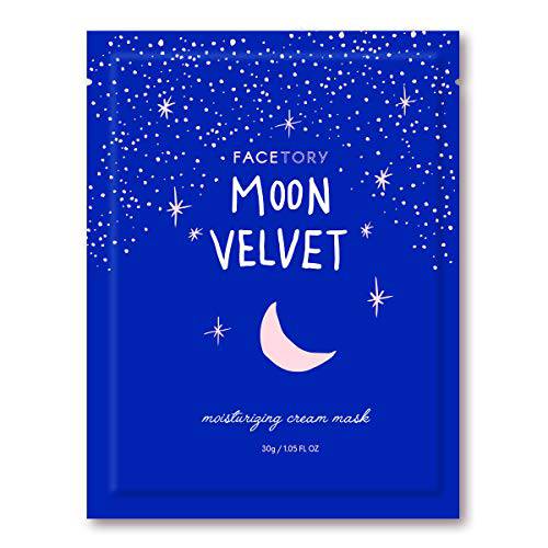 FACETORY Moon Velvet Moisturizing Cream with Jojoba Oil Sheet Mask - For Dry, Dehydrated, and Dull Skin - Moisturizing, Radiance Boosting, and Smoothing, Made in Korea (Single Mask)