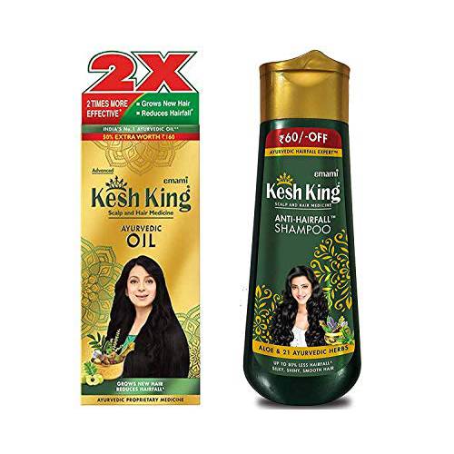 Kesh King Ayurvedic Scalp and Hair Oil, 300ml & Anti Hairfall Shampoo, 340ml Combo