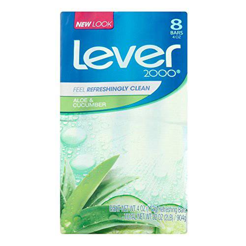 Lever 2000 Bar Soap, Aloe & Cucumber, 4 oz bars, 8 ea (Pack of 2)