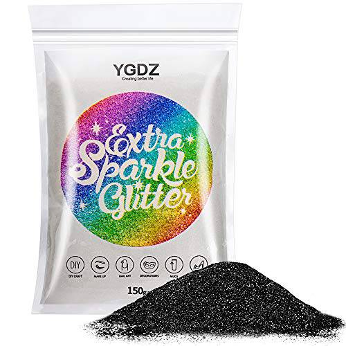 Black Glitter, YGDZ 150g Extra Fine Black Glitter for Resin Nails Tumblers Makeup Face Eye Hair Body Crafts Decoration, 0.3mm