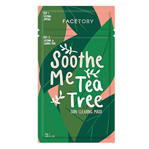FaceTory Soothe Me Tea Tree 2-Step Sheet Mask with Tea Tree Oil and Chamomile Extract - Soft, Form-Fitting Facial Mask, For Acne Prone Skin - Soothing, Hydrating, Calming, and Balancing (Single Mask)