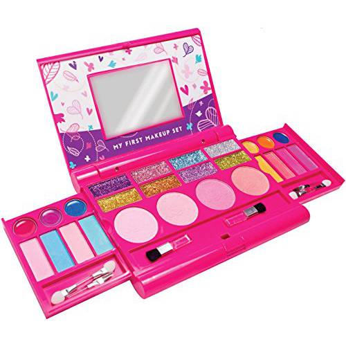 MAKE IT UP - My First Makeup Set for 5+ Year Old Young Girls (Original Design) - Integrated Foldable Makeup Palette with Mirror & Secure Closing - Easily Washable, Non-Toxic - Safety Tested - Pink